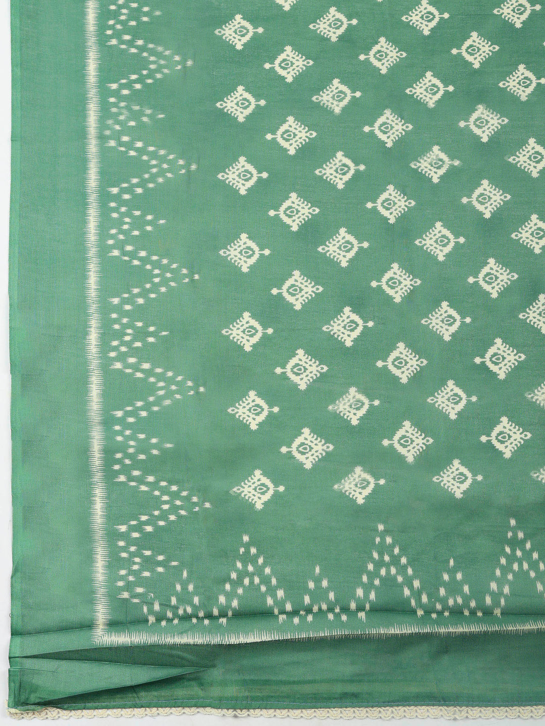Aqua Green Embroidered Cotton Blend Unstitched Suit &amp; Pant With Cotton Dupatta