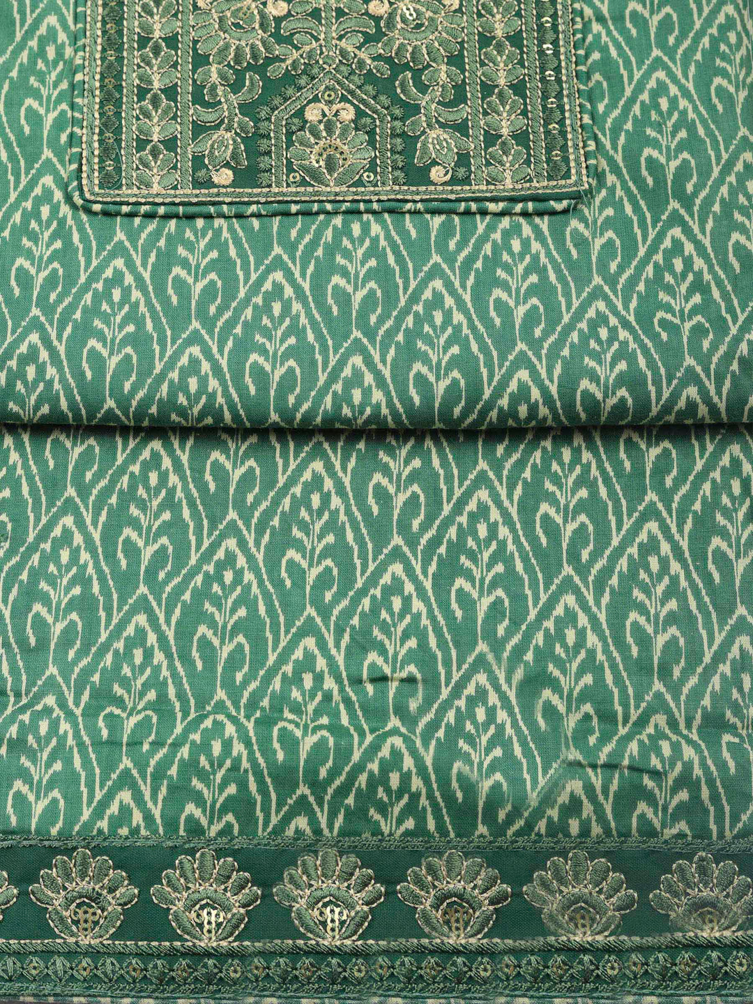 Aqua Green Embroidered Cotton Blend Unstitched Suit &amp; Pant With Cotton Dupatta