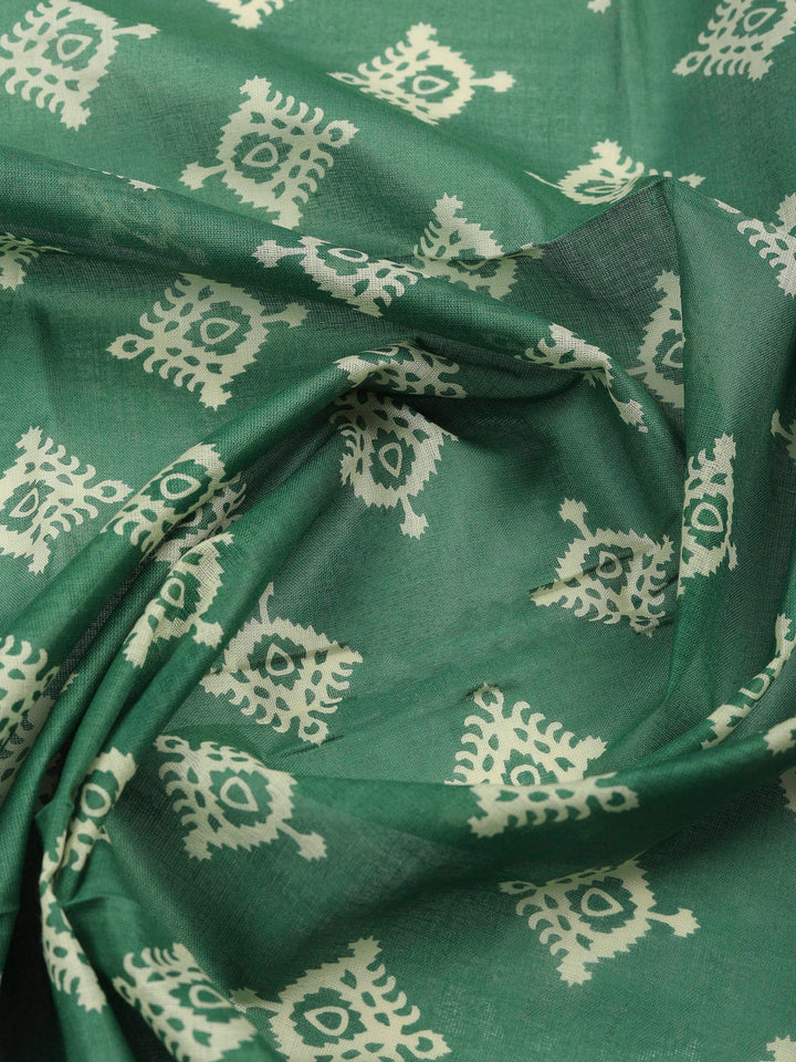 Aqua Green Embroidered Cotton Blend Unstitched Suit &amp; Pant With Cotton Dupatta