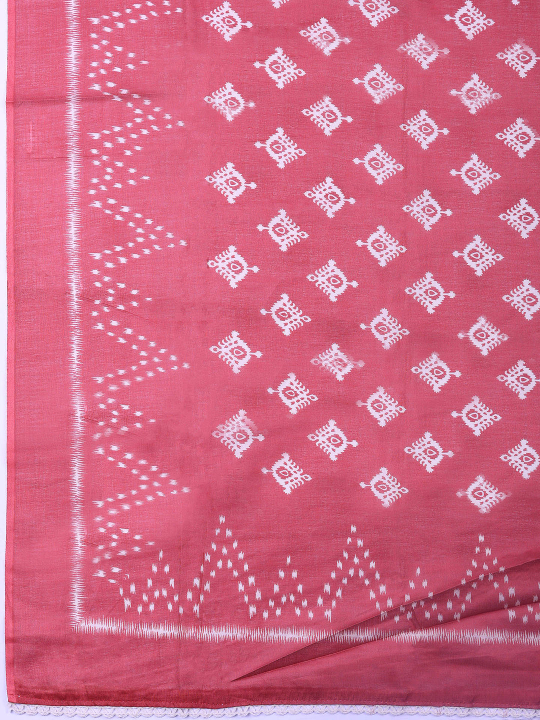 Dusty Pink Embroidered Cotton Blend Unstitched Suit &amp; Pant With Cotton Dupatta