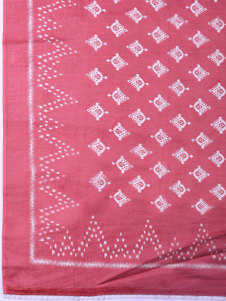 Dusty Pink Embroidered Cotton Blend Unstitched Suit &amp; Pant With Cotton Dupatta