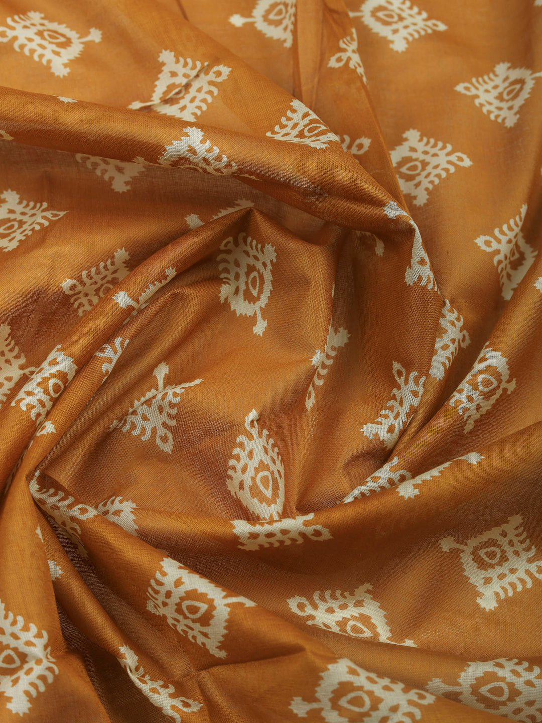Mustard Embroidered Cotton Blend Unstitched Suit &amp; Pant With Cotton Dupatta