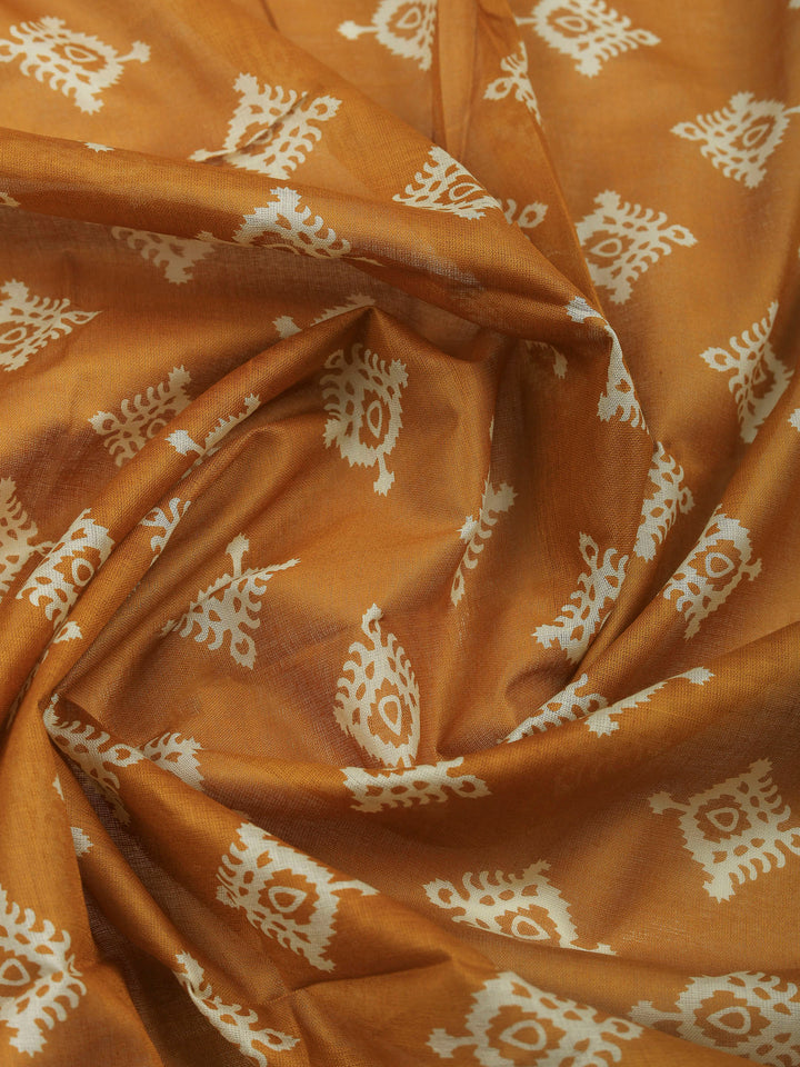 Mustard Embroidered Cotton Blend Unstitched Suit &amp; Pant With Cotton Dupatta