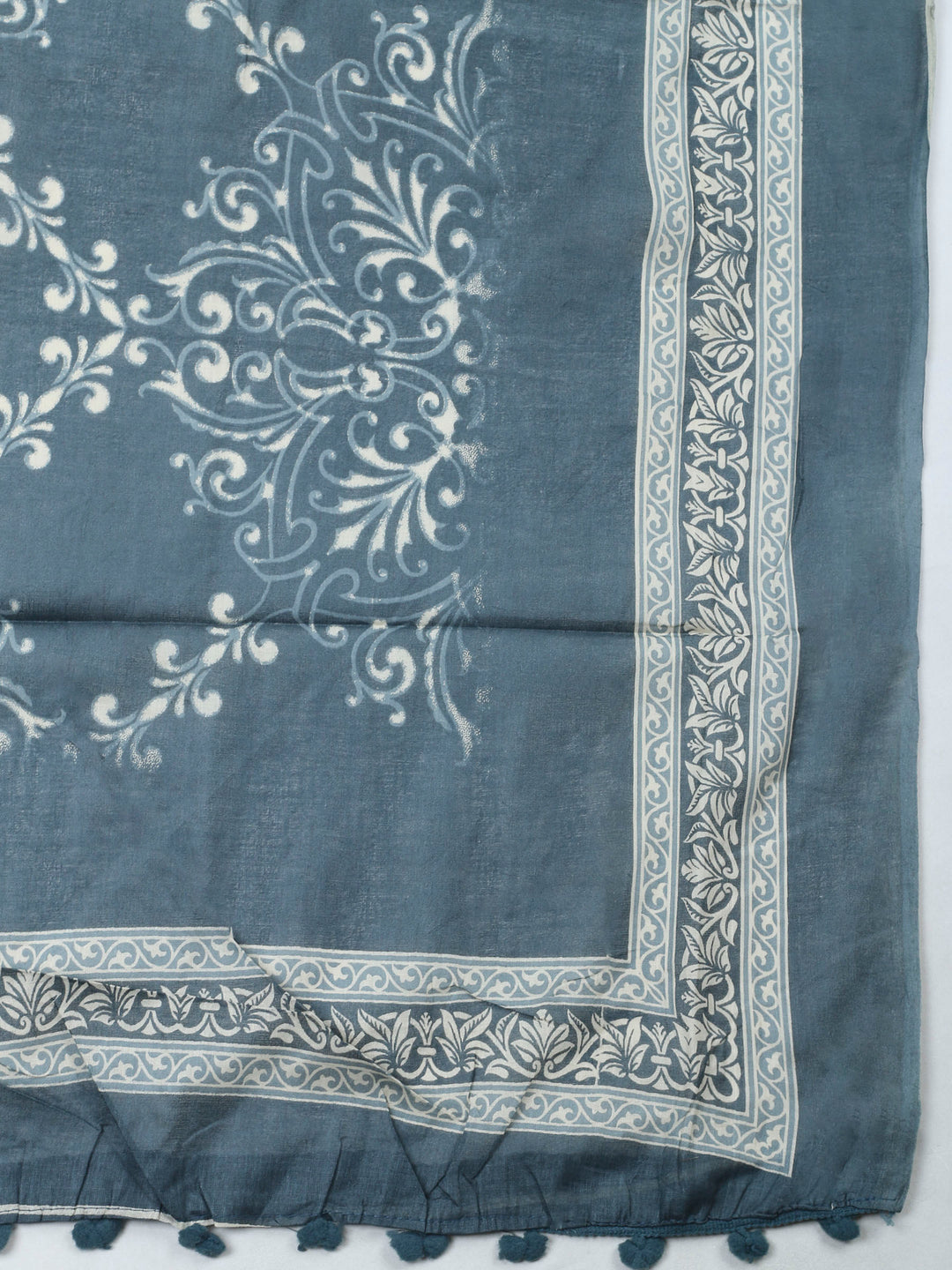 Blue Printed Cotton Blend Unstitched Dress Material