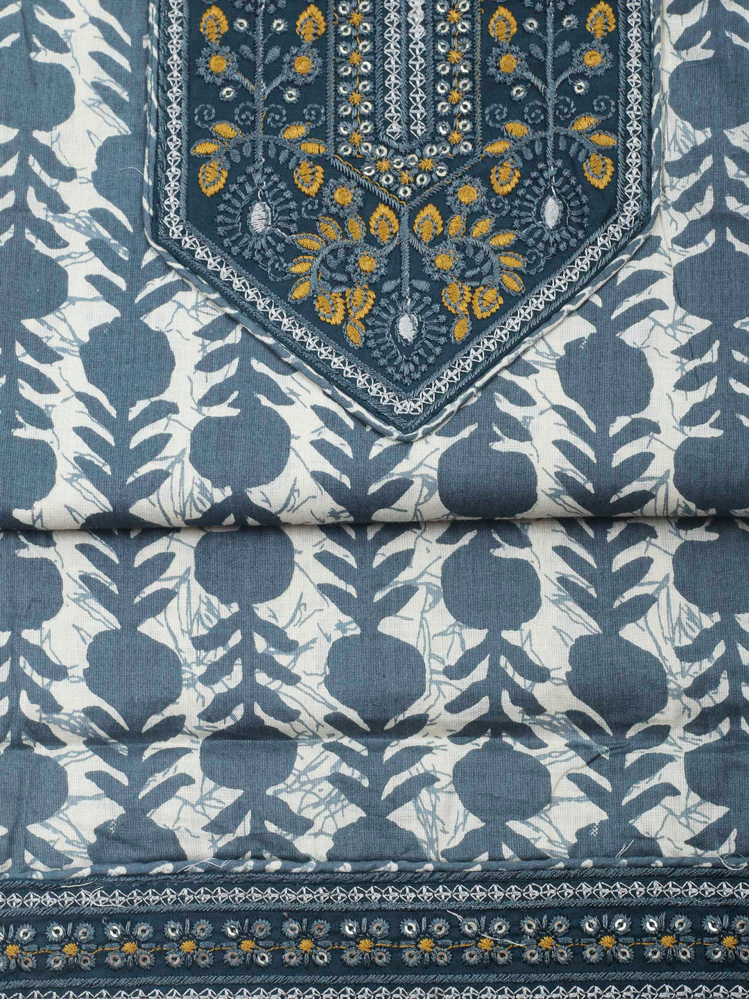 Blue Printed Cotton Blend Unstitched Dress Material