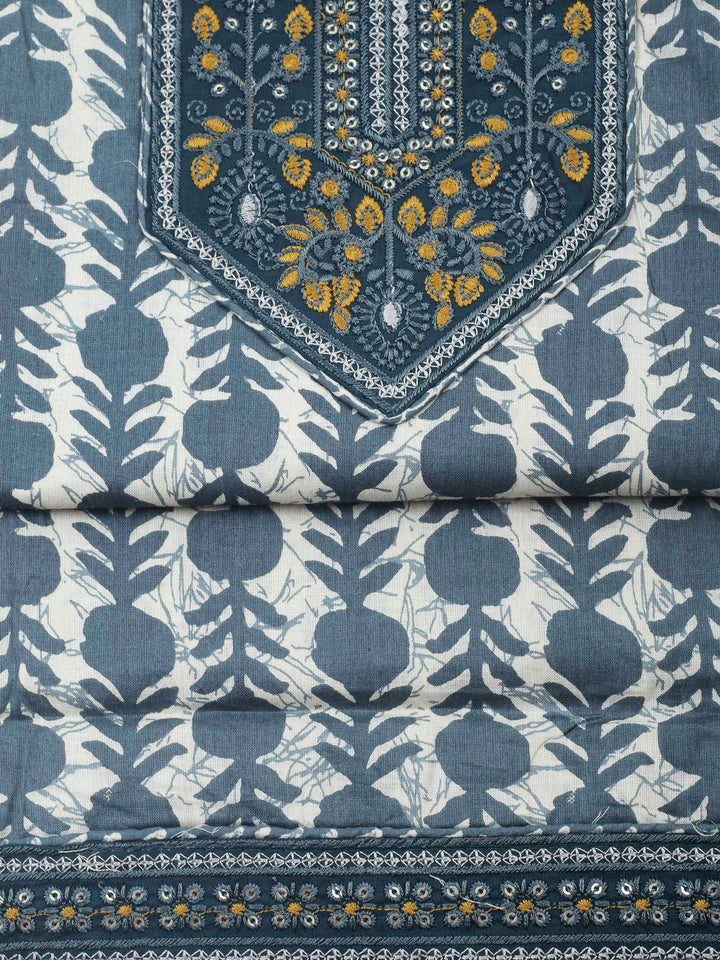 Blue Printed Cotton Blend Unstitched Dress Material