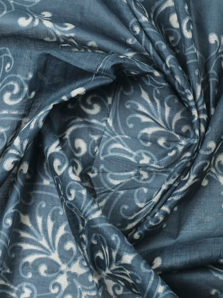 Blue Printed Cotton Blend Unstitched Dress Material