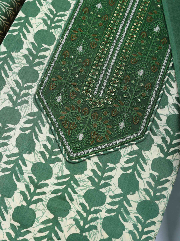 Green Printed Cotton Blend Unstitched Dress Material
