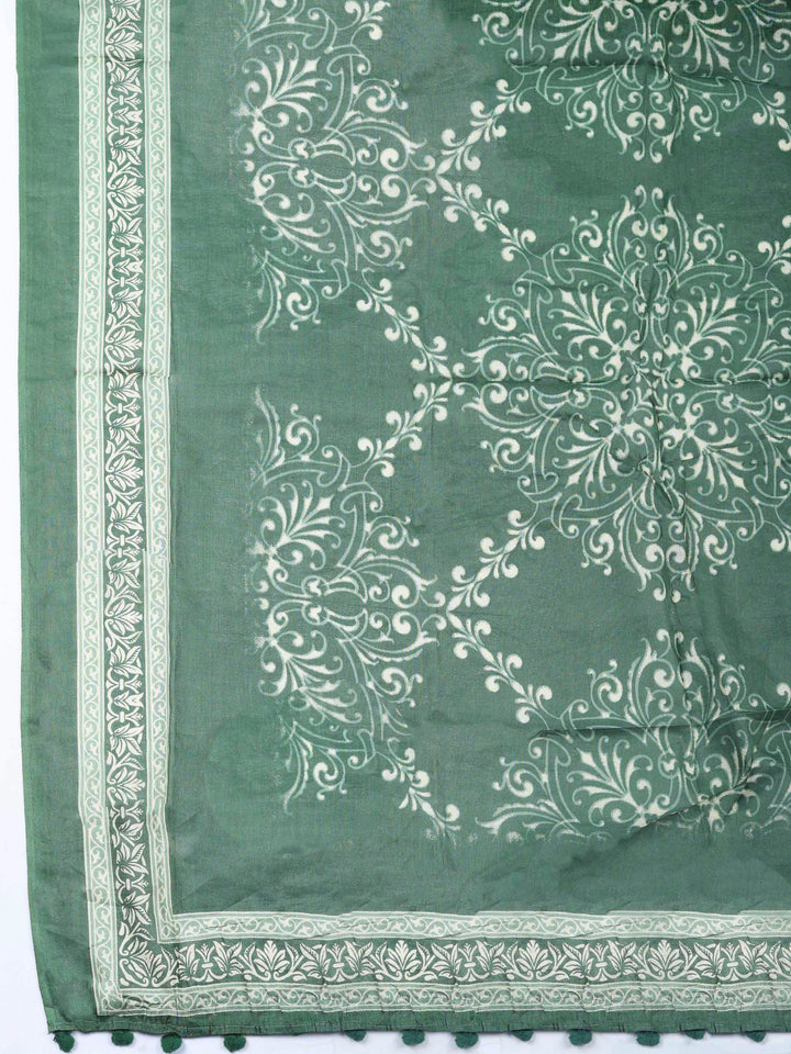 Green Printed Cotton Blend Unstitched Dress Material
