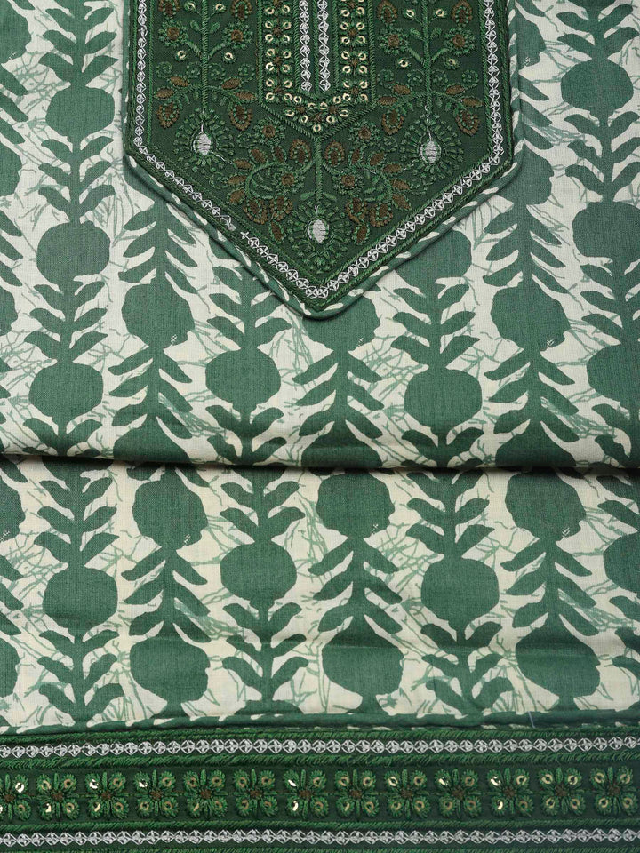 Green Printed Cotton Blend Unstitched Dress Material