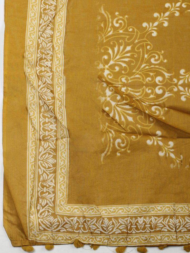 Mustard Printed Cotton Blend Unstitched Dress Material