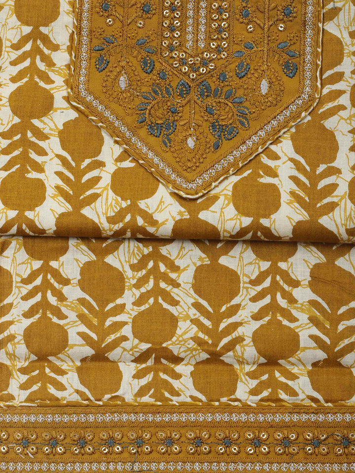 Mustard Printed Cotton Blend Unstitched Dress Material