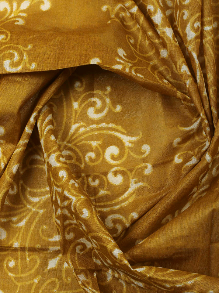 Mustard Printed Cotton Blend Unstitched Dress Material