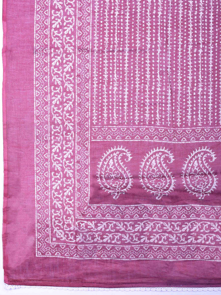 Magenta Printed Cotton Blend Unstitched Dress Material