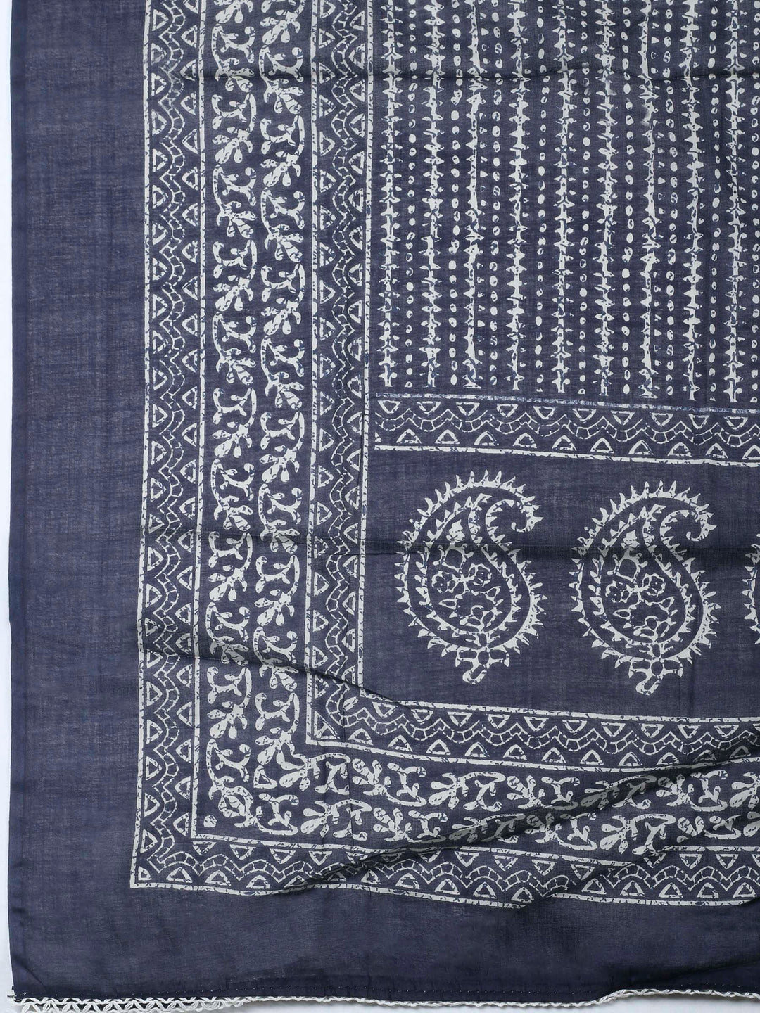 Navy Blue Printed Cotton Blend Unstitched Dress Material