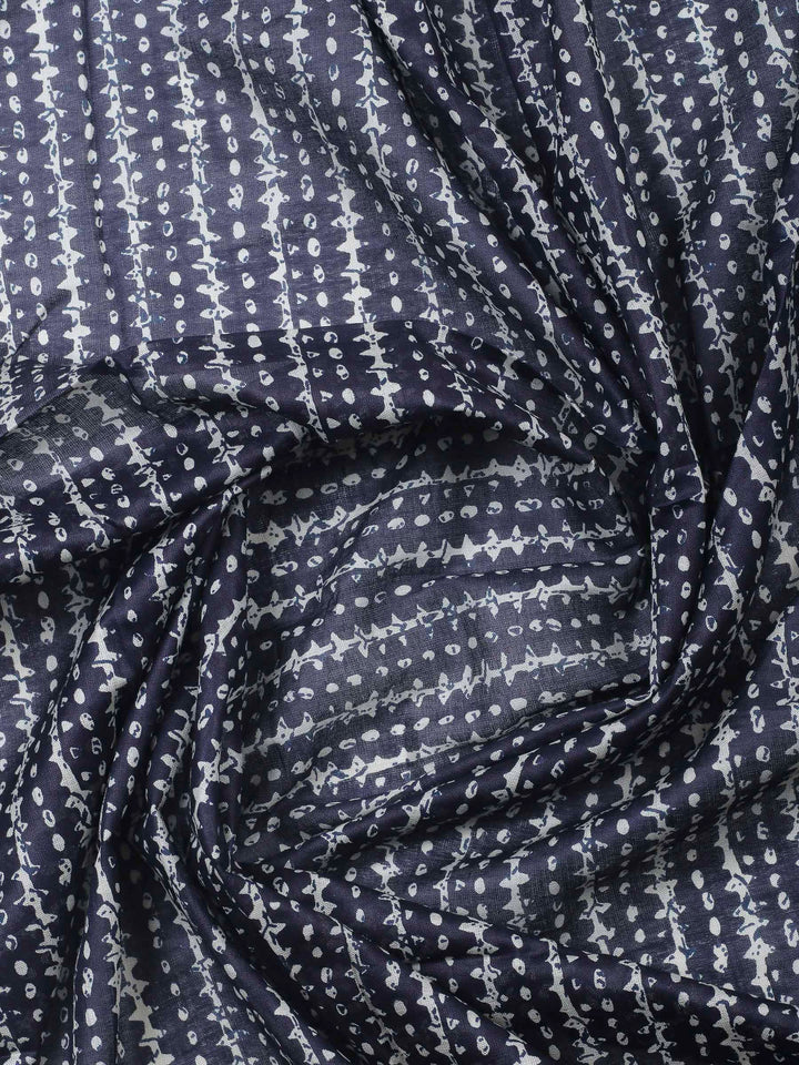 Navy Blue Printed Cotton Blend Unstitched Dress Material