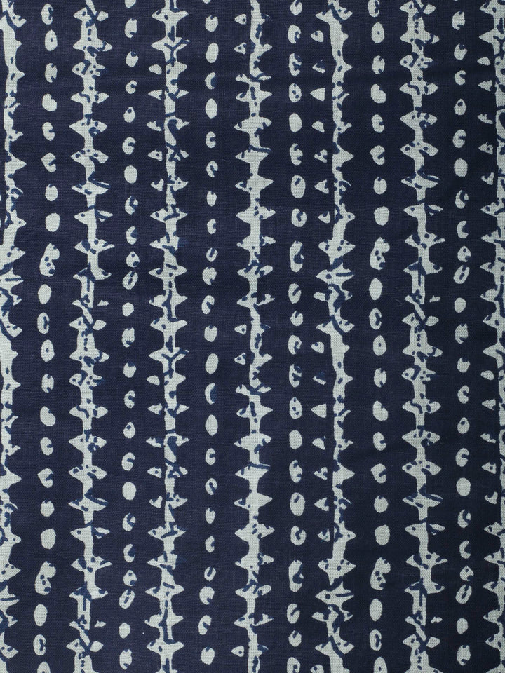 Navy Blue Printed Cotton Blend Unstitched Dress Material