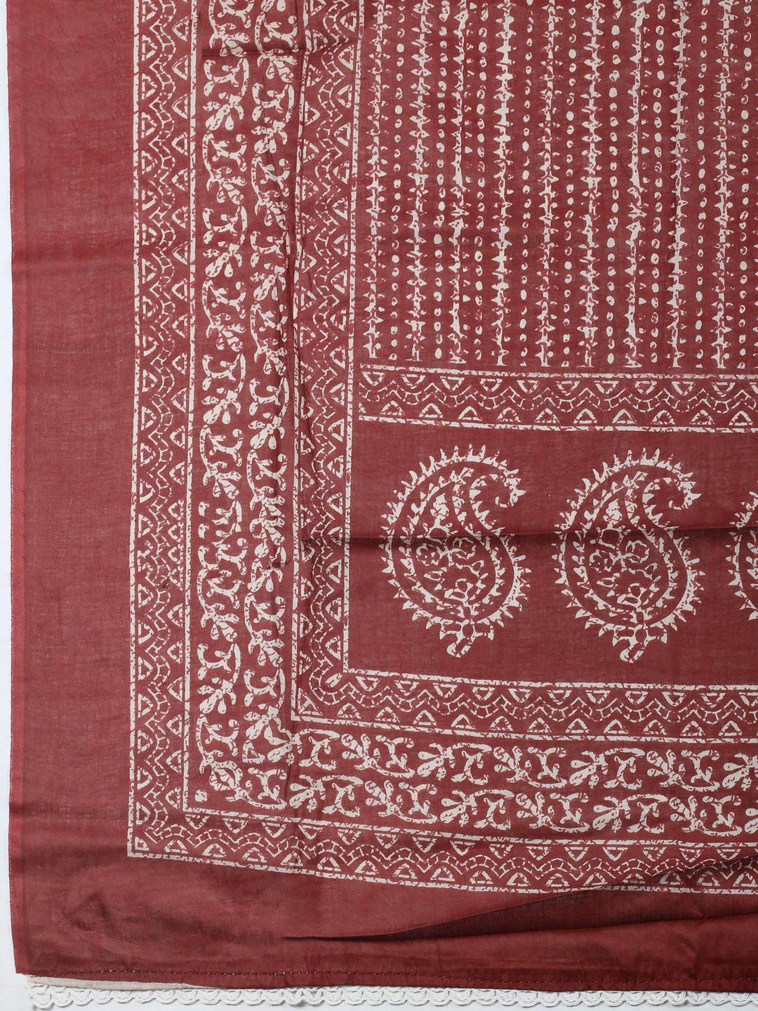 Rust Printed Cotton Blend Unstitched Dress Material