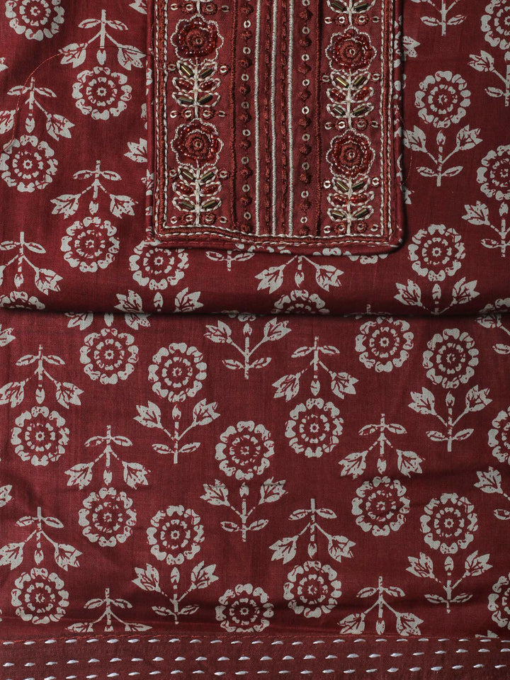 Rust Printed Cotton Blend Unstitched Dress Material
