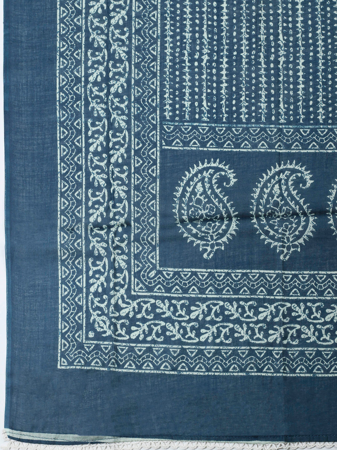 Teal Blue Printed Cotton Blend Unstitched Dress Material