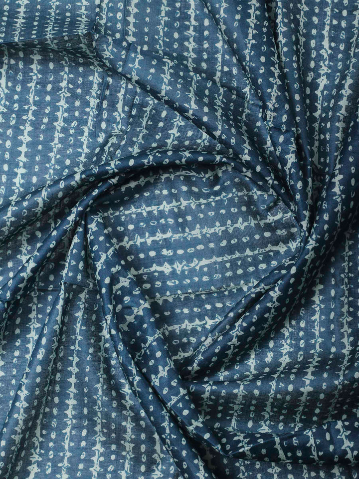 Teal Blue Printed Cotton Blend Unstitched Dress Material