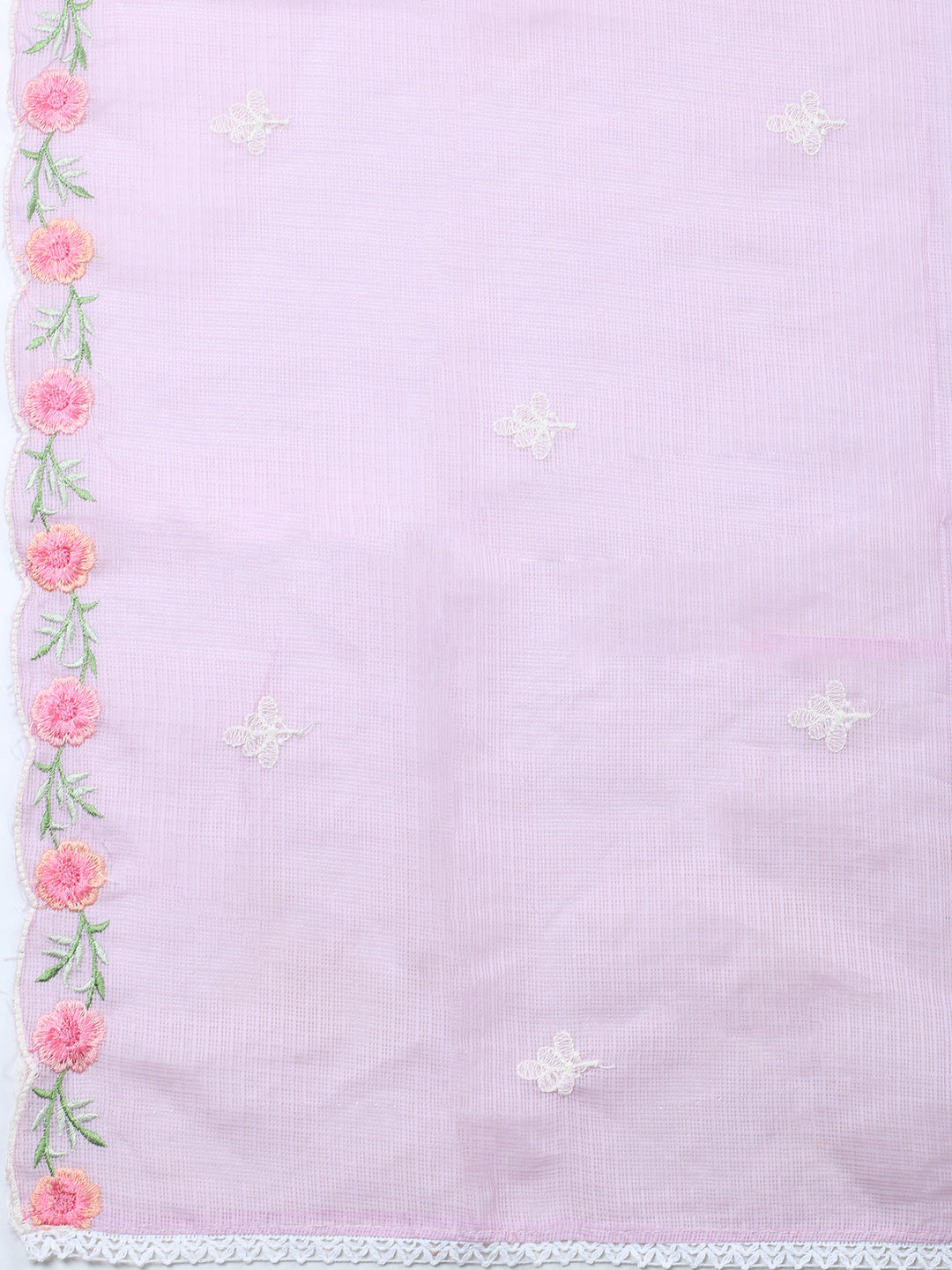 Mauve Embroidered Cotton Blend Unstitched Suit &amp; Pant With Cotton Dupatta