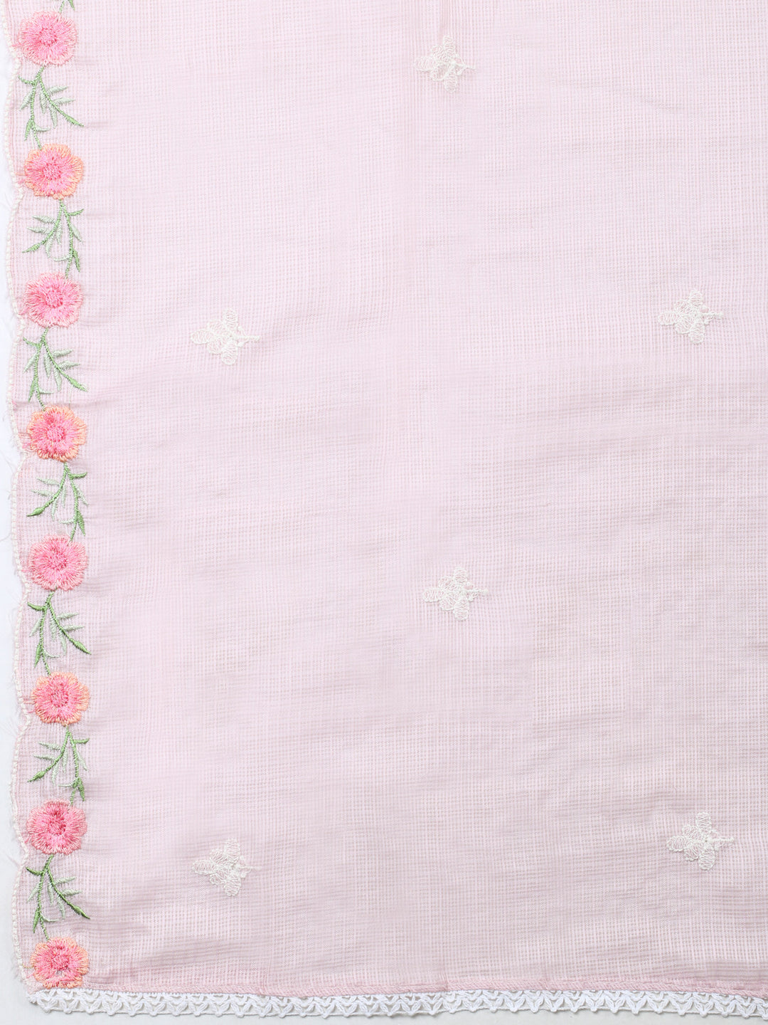 Peach Embroidered Cotton Blend Unstitched Suit &amp; Pant With Cotton Dupatta