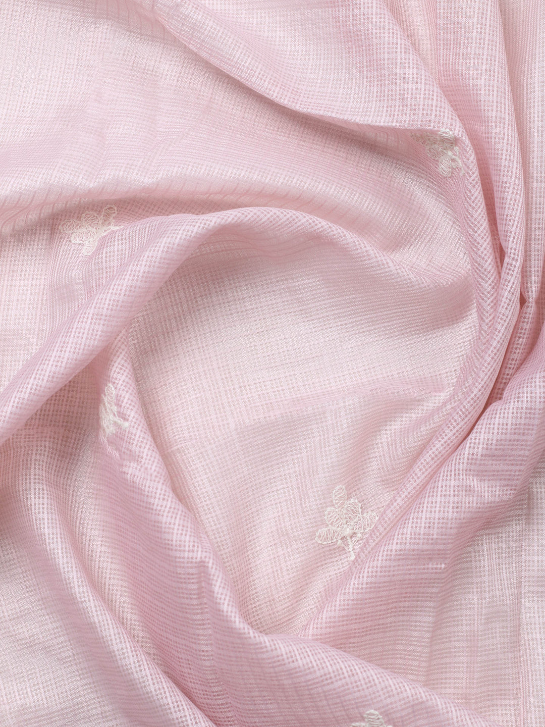 Peach Embroidered Cotton Blend Unstitched Suit &amp; Pant With Cotton Dupatta