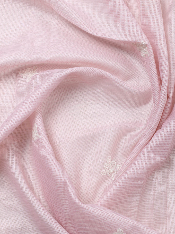 Peach Embroidered Cotton Blend Unstitched Suit &amp; Pant With Cotton Dupatta