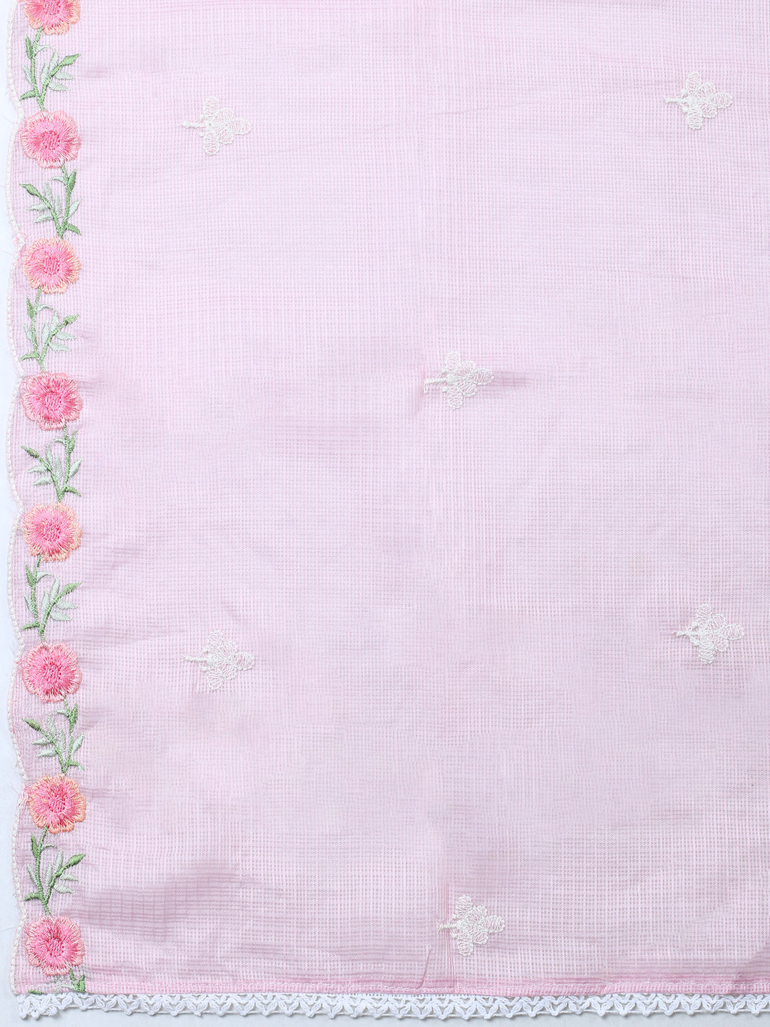 Pink Embroidered Cotton Blend Unstitched Suit &amp; Pant With Cotton Dupatta