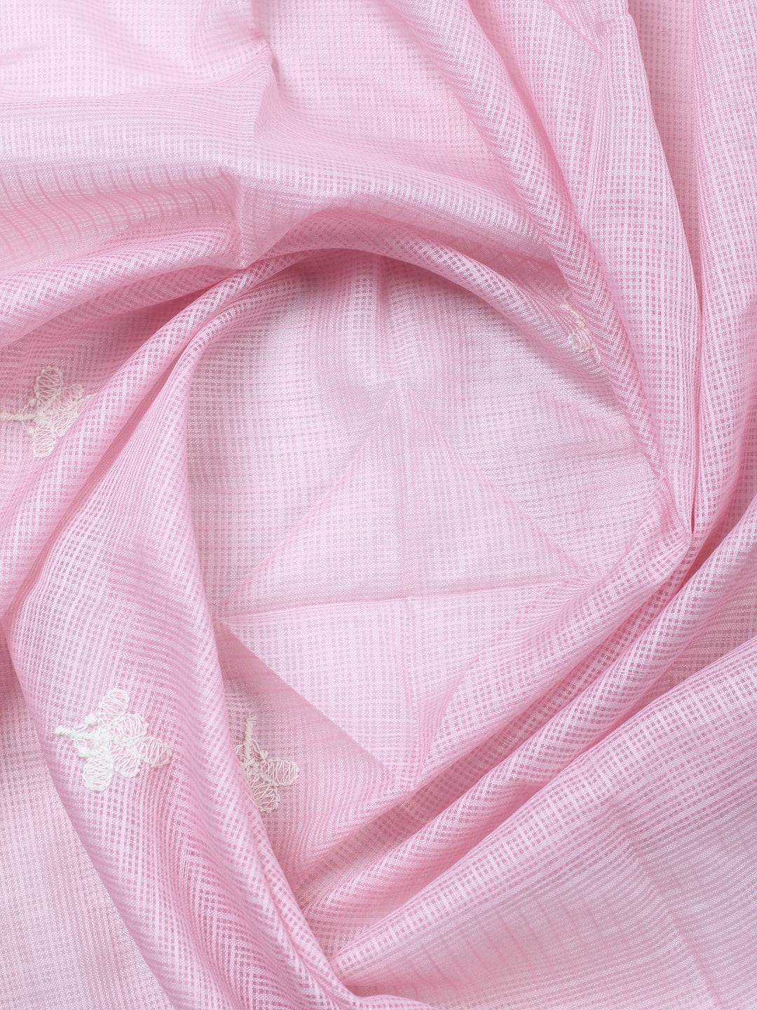 Pink Embroidered Cotton Blend Unstitched Suit &amp; Pant With Cotton Dupatta
