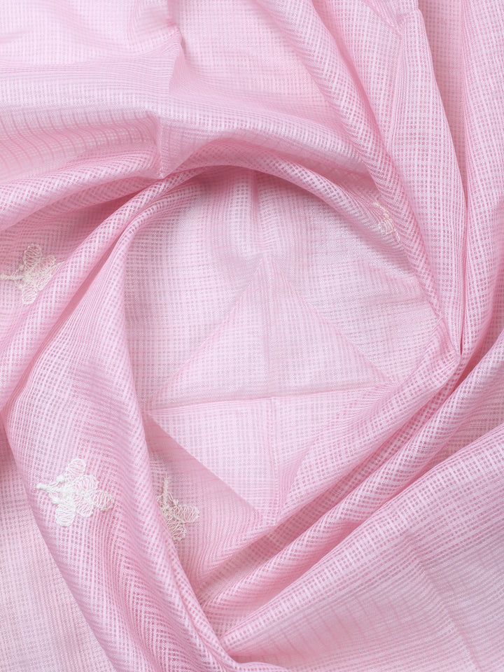 Pink Embroidered Cotton Blend Unstitched Suit &amp; Pant With Cotton Dupatta