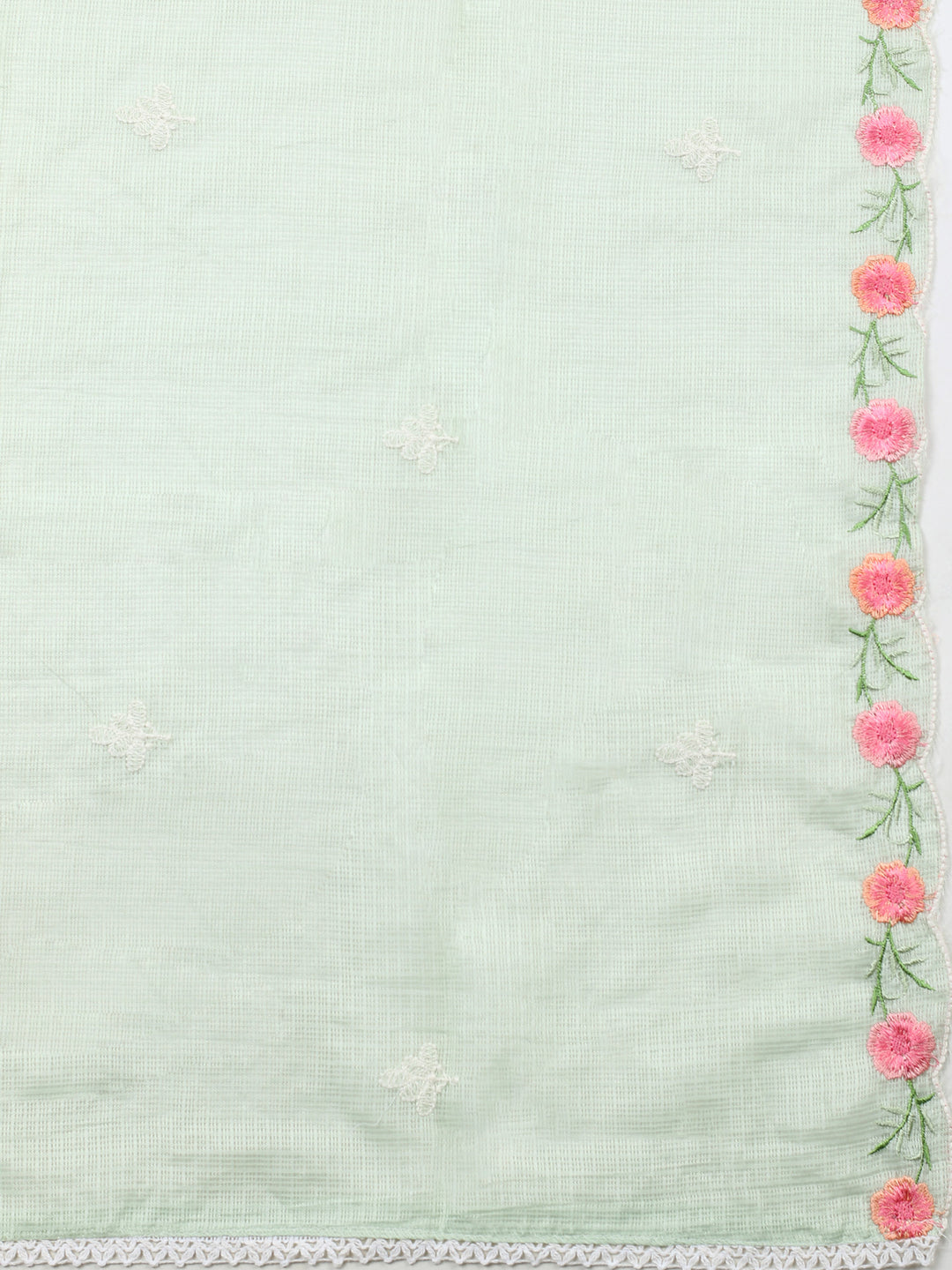 Sea Green Embroidered Cotton Blend Unstitched Suit &amp; Pant With Cotton Dupatta