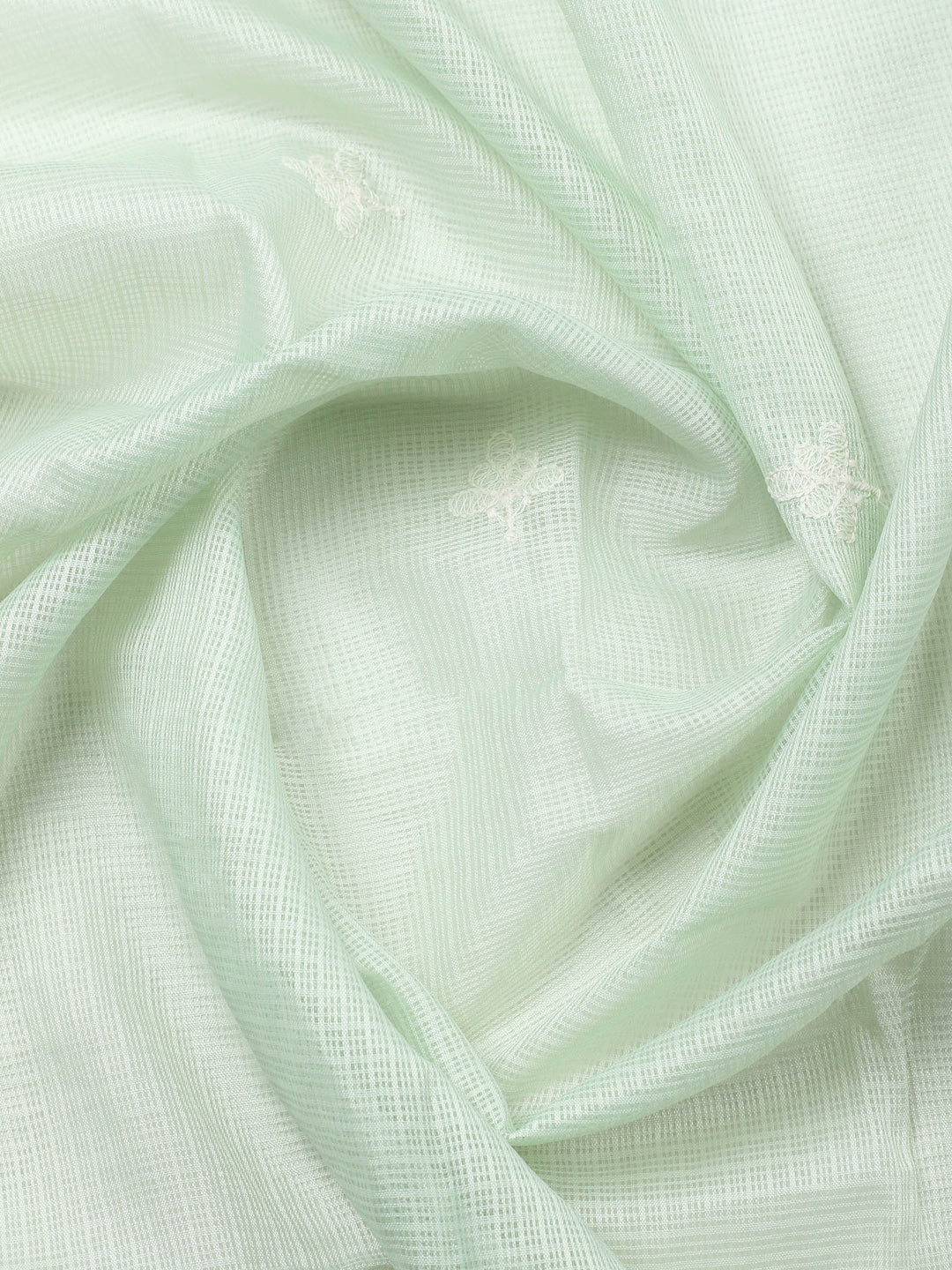 Sea Green Embroidered Cotton Blend Unstitched Suit &amp; Pant With Cotton Dupatta