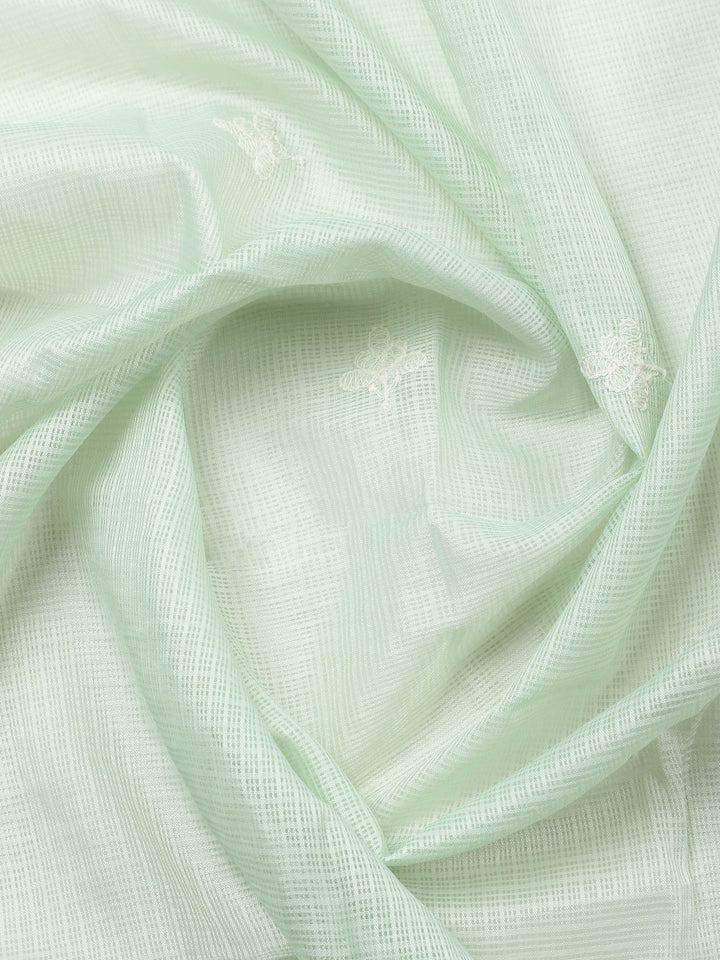 Sea Green Embroidered Cotton Blend Unstitched Suit &amp; Pant With Cotton Dupatta
