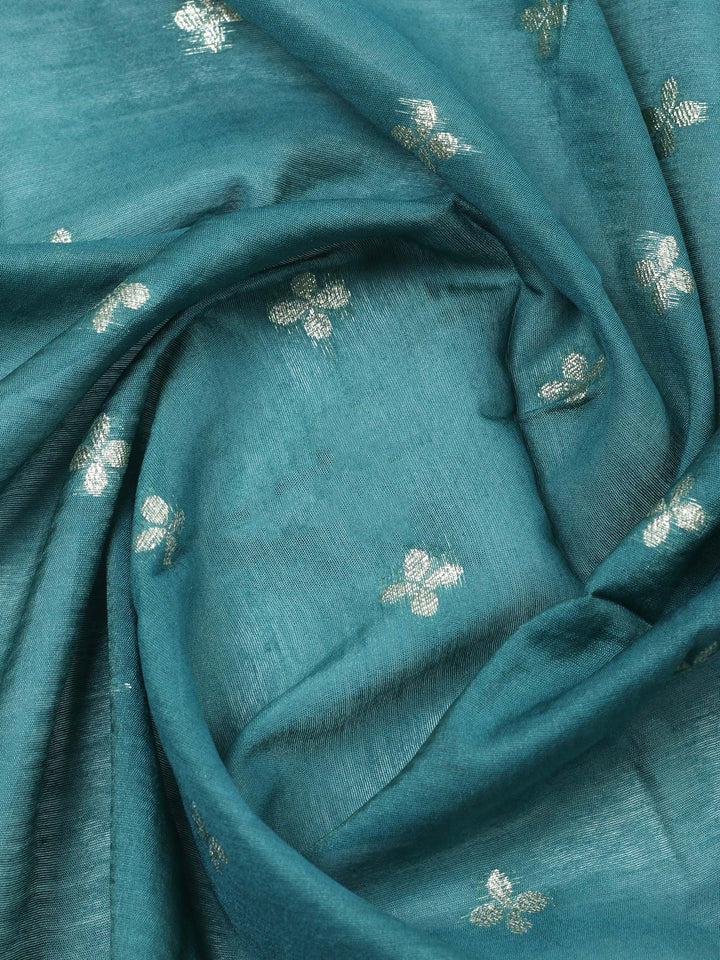 Mehndi Embroidered Chanderi Unstitched Suit &amp; Pant With Banarsi Dupatta