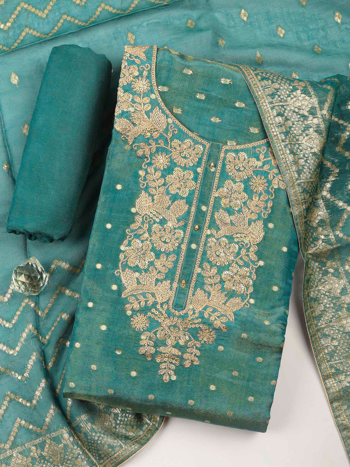 Lake Blue Embroidery Tissue Unstitched Dress Material