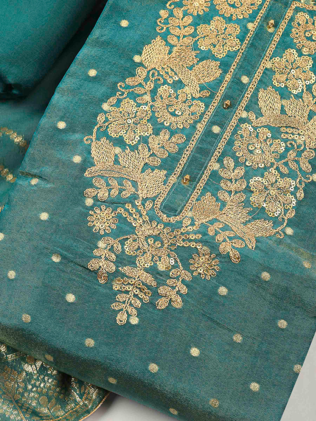 Lake Blue Embroidery Tissue Unstitched Dress Material
