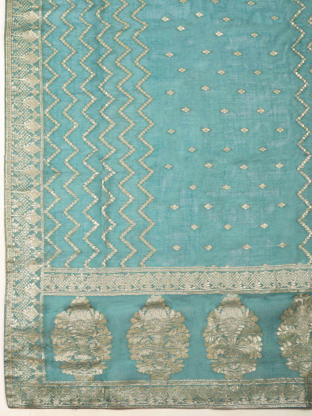 Lake Blue Embroidery Tissue Unstitched Dress Material