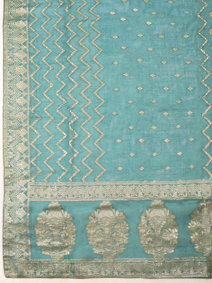 Lake Blue Embroidery Tissue Unstitched Dress Material