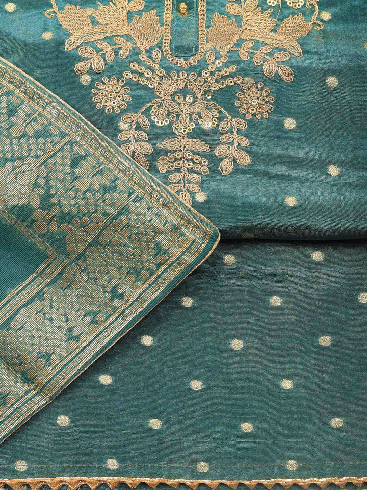 Lake Blue Embroidery Tissue Unstitched Dress Material