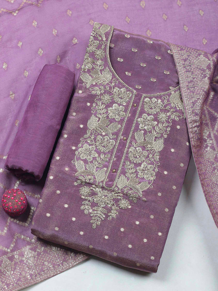 Lavender Embroidery Tissue Unstitched Dress Material