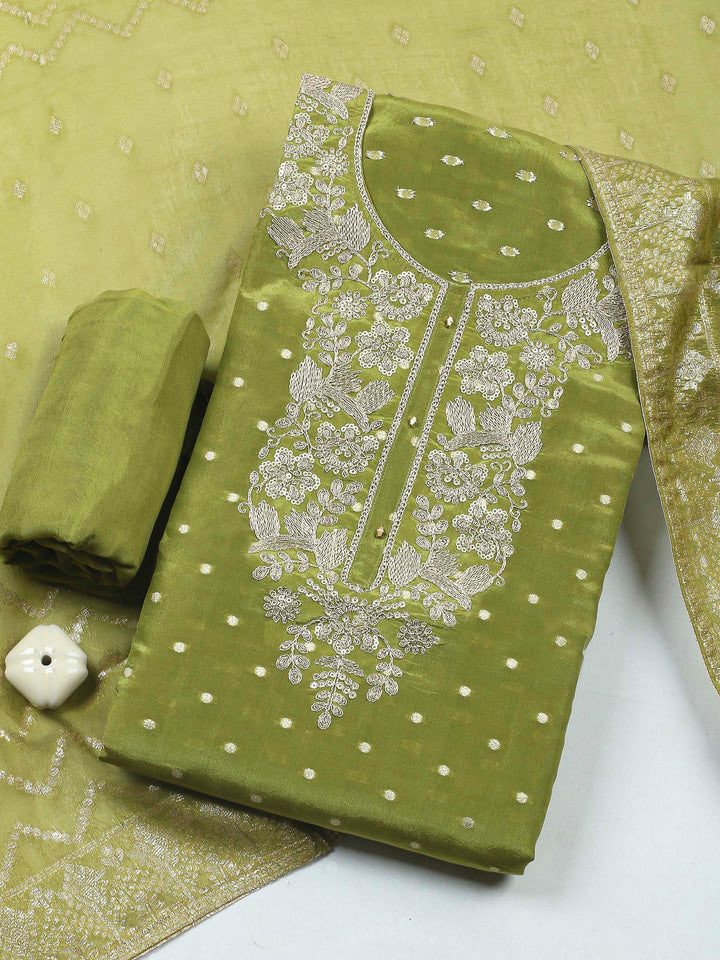 Mehndi Embroidery Tissue Unstitched Dress Material