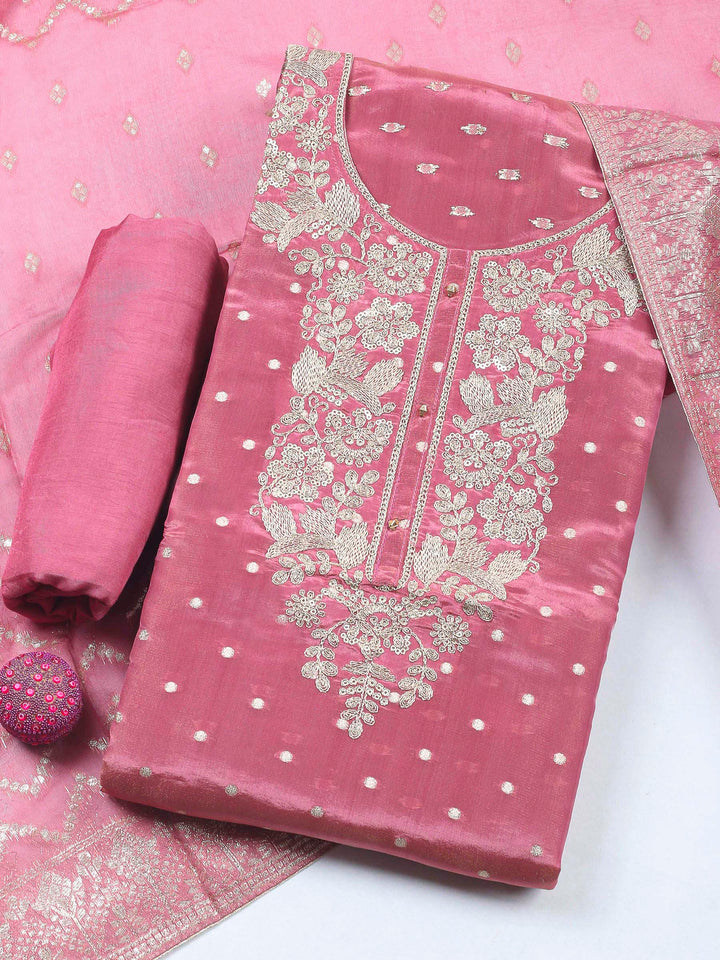 Pink Embroidery Tissue Unstitched Dress Material