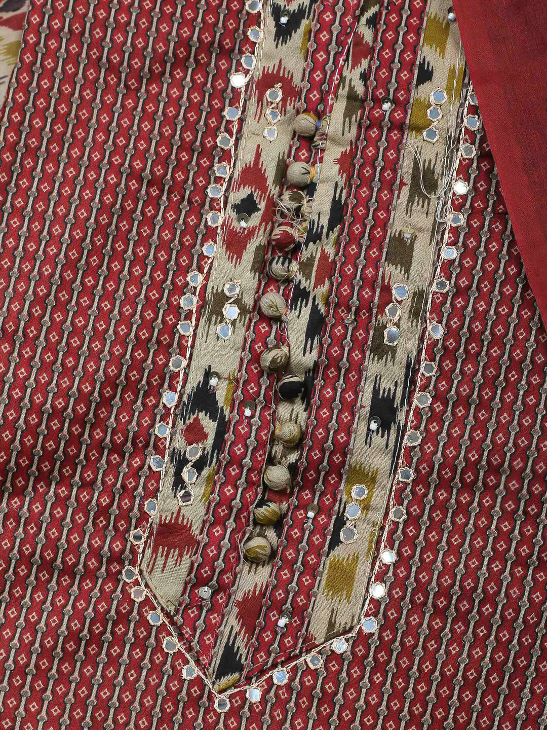 Maroon Printed Cotton Blend Unstitched Dress Material