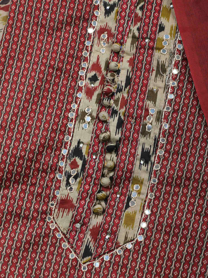 Maroon Printed Cotton Blend Unstitched Dress Material