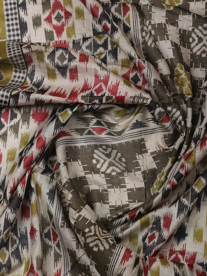 Maroon Printed Cotton Blend Unstitched Dress Material