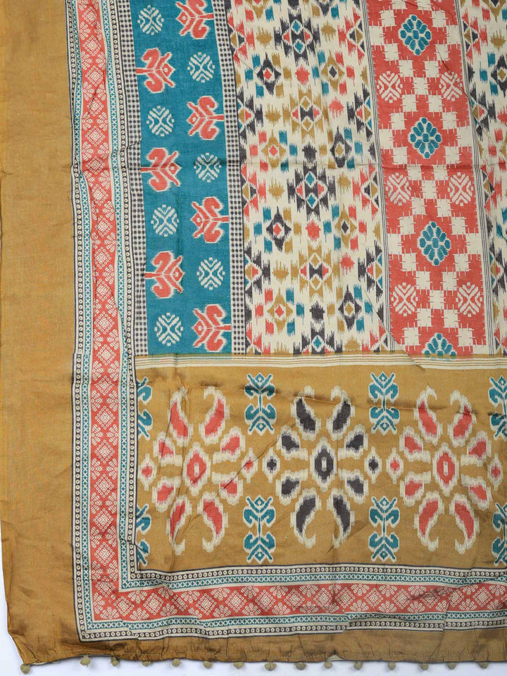 Mustard Printed Cotton Blend Unstitched Dress Material