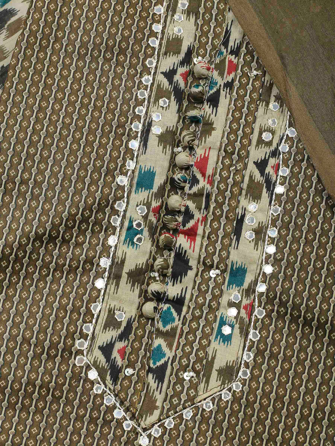 Olive Green Printed Cotton Blend Unstitched Dress Material