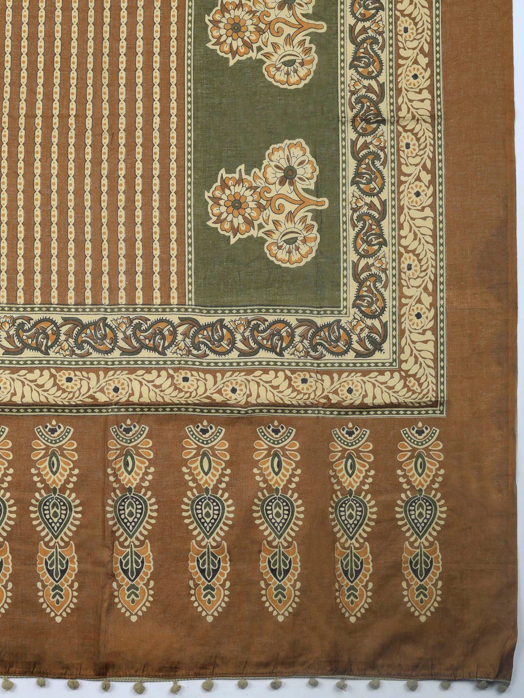 Brown Embroidered Cotton Blend Unstitched Suit &amp; Pant With Cotton Dupatta